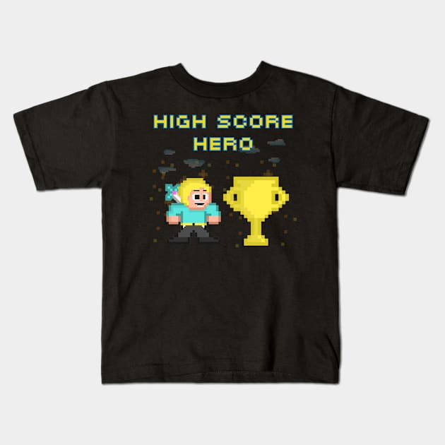 High Score Hero Kids T-Shirt by Kishu